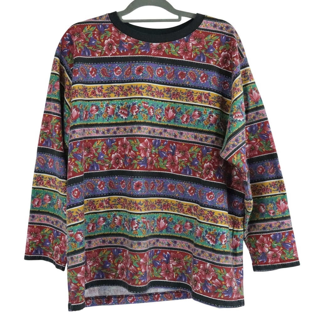 VTG Cabin Creek Multicolor Floral Pattern Artsy Stripe Sweatshirt Womens Sz 2XL?
